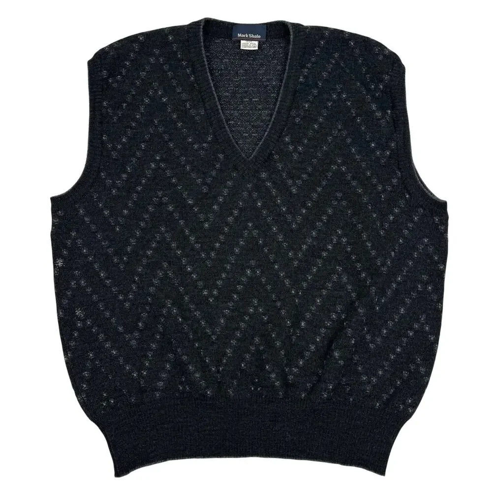 Vintage 90s Virgin Wool Sweater Vest Charcoal V-Neck Mark Shale Sz L